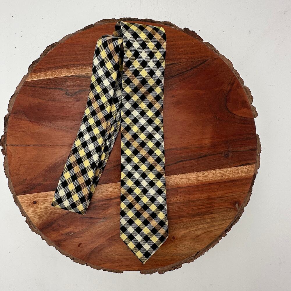 An Original Penguin 100 Silk Tie Skinny Yellow Black Checked EUC Formal Academia